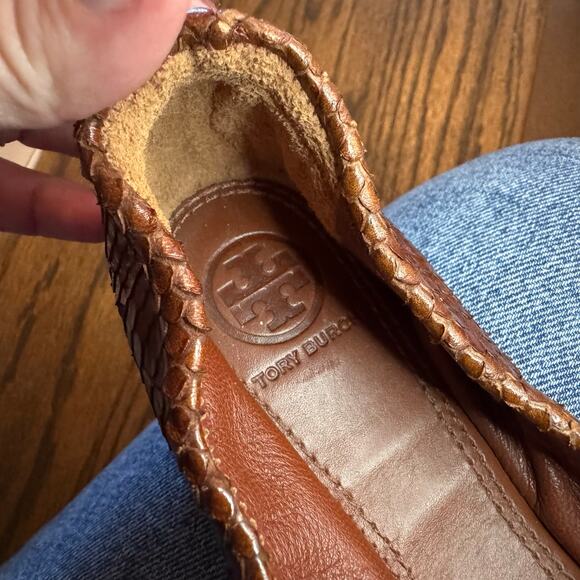 Tory Burch York Brown Leather Python Scale Cap Toe Ballet Flats Size 6 EUC - Picture 6 of 8